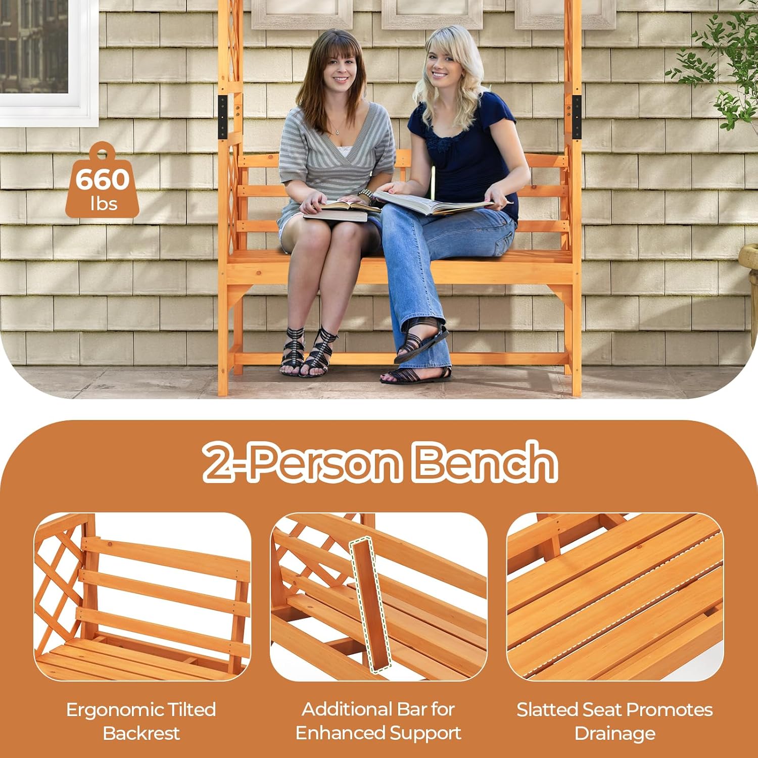 Happygrill Patio Garden Arbor with Bench, Garden Arch Trellis w/Pergola & Side Trellises for Climbing Plants Vines Grapes, 2-Seat Wooden Outdoor Bench, Garden Archway for Wedding Party Backyard