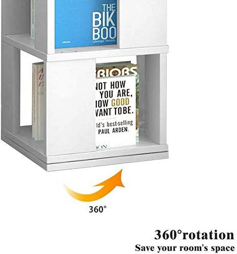 RUNFAYBIU Wooden Rotating Bookcase Shelves Floor Freestanding for Living Room Corner  Slim 6 Tiers Unit  Display Rack Tall Bookshelf  Bedroom Small Space (Blue)