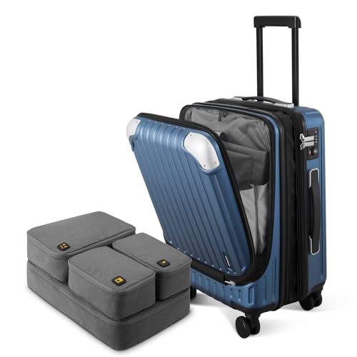 LEVEL8 Grace Carry on Luggage Airline Approved, 20 Inch Expandable Hardside Suitcases with wheels, Abs+Pc Harshell Spinner Luggages with Tsa Lock, Red