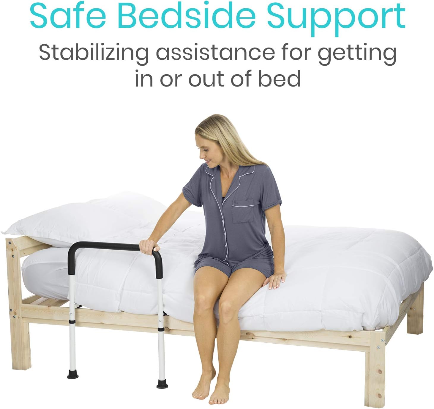 Vive Bed Assist Rail - Adult Bedside Standing Bar for Seniors, Elderly, Handicap, Kid - Fit King, Queen, Full, Twin - Adjustable Fall Prevention Safety Handle Guard - Long Hand Bedrail Grab Bar Cane