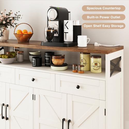 51" L Modern Farmhouse Sideboard Buffet Cabinet, White Storage Cabinet with Drawers & Shelves, Kitchen Pantry Hutch Cabinet, Coffee Bar Station Table for Living Room, Dining Room, Entryway