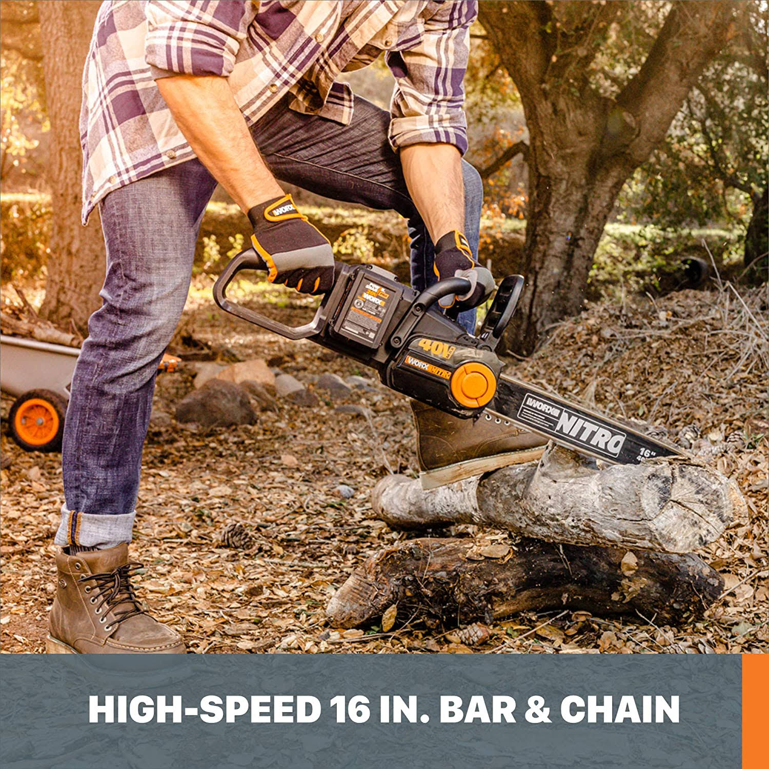Worx Nitro 40V Power Share Cordless 16x22 Chainsaw with Brushless Motor WG385