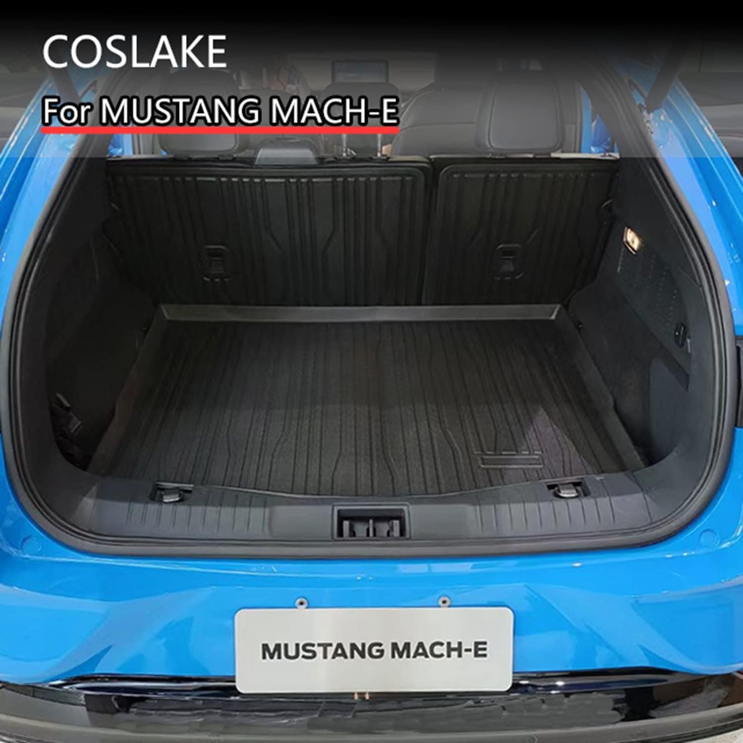 COSLAKE for Mustang Mach E Cargo Liner, Mustang Mach E Accessories 2021 2022, All-Weather Cargo Mat, TPE & Waterproof, 3D Cargo Liner Rear Trunk Mat Compatible with 2021 Mach-e Accessories, Black