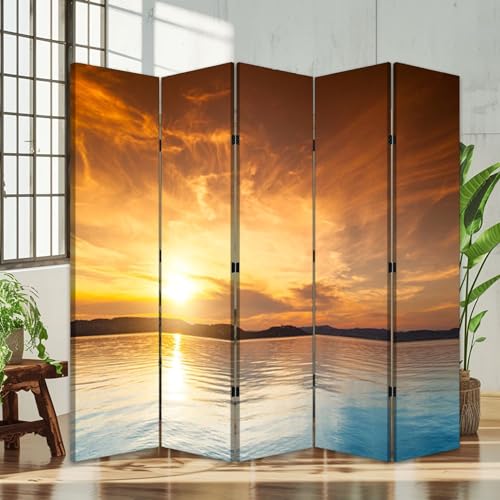 5 Panels Screen Room Divider Fort Loudon Lake Tiny House Canvas Screen Indoor Folding Separator Freestanding Protective Wall Divider Privacy Partition