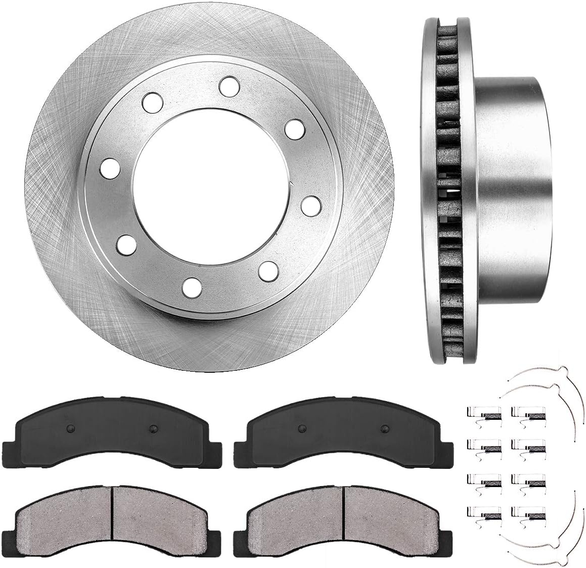 Callahan CRK12449 FRONT 331mm Premium OE 8 Lug [2] Brake Rotors + Ceramic Brake Pads + Clips [fit Ford Excursion F-250 F-350 4WD]