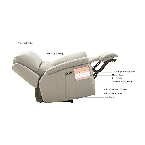 Hydeline Torino Zero Gravity Power Recline and Headrest Top Grain Leather Sofa Couch with Built-in USB-Ports, Vanilla