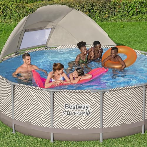 Bestway Power Steel 14’ x 42” Round Above Ground Outdoor Backyard Swimming Pool Set with 1,000 GPH Filter Pump, Ladder, and Pool Cover