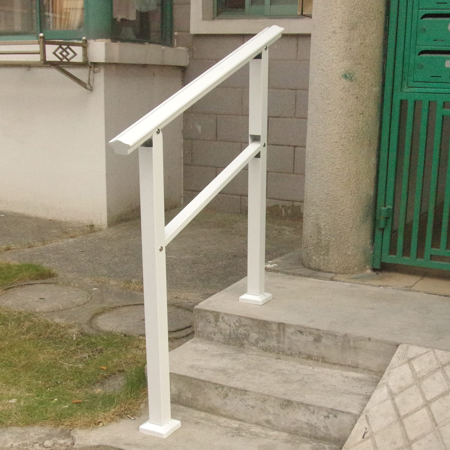 AZUIZUIF White Stair Handrail 3ft Railing 3 Steps Transitional Handrail for Patio, Balcony, Porch, Garden, Residential Building, Commercial Office Building, Hotel, Garage