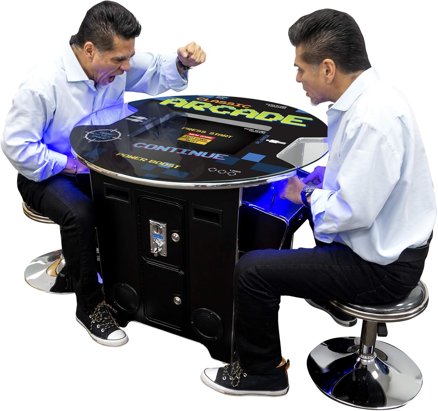 Creative Arcades Full Size Commercial Grade Cocktail Arcade Table Machine | 2 Player | 412 Games | 22 LCD Screen | Round Glass Top | 2 Sanwa Joysticks | 2 Stools Included | 3Year Warranty