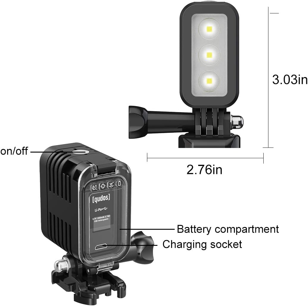 Underwater Lights Dive Light 147ft(45m), HONGDAK Diving Light High Power Dimmable Waterproof LED Video Fill Night Light for Hero 8 7 6 5 5S 4 4S 3+/3/2 SJCAM/Xiaoyi Action Cameras etc.