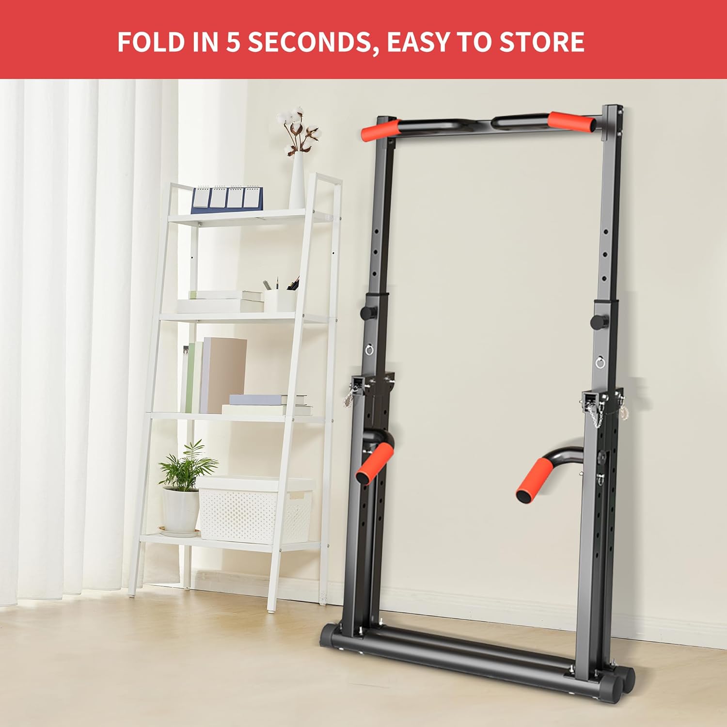 Pull Up Bar Station, Foldable Power Tower Dip Bar for Pull-up Push-up Home Gym Strength Training Workout Equipment