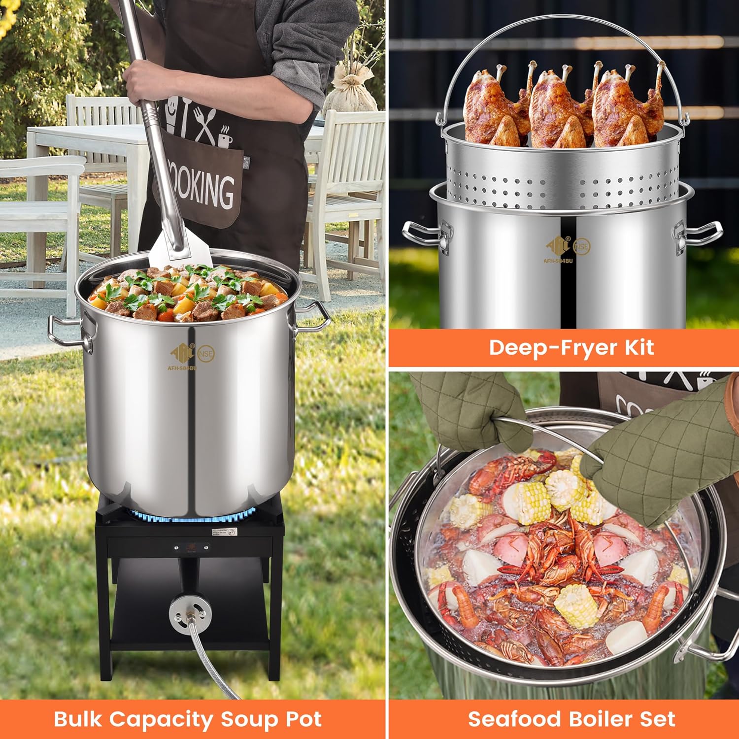 ARC 84QT Stainless Steel Seafood Boil Pot with 200,000BTU Propane Fryer, Non-Assembly Large Crawfish Boiler, Shrimp Boil Pot, Outdoors Cooking and Steaming