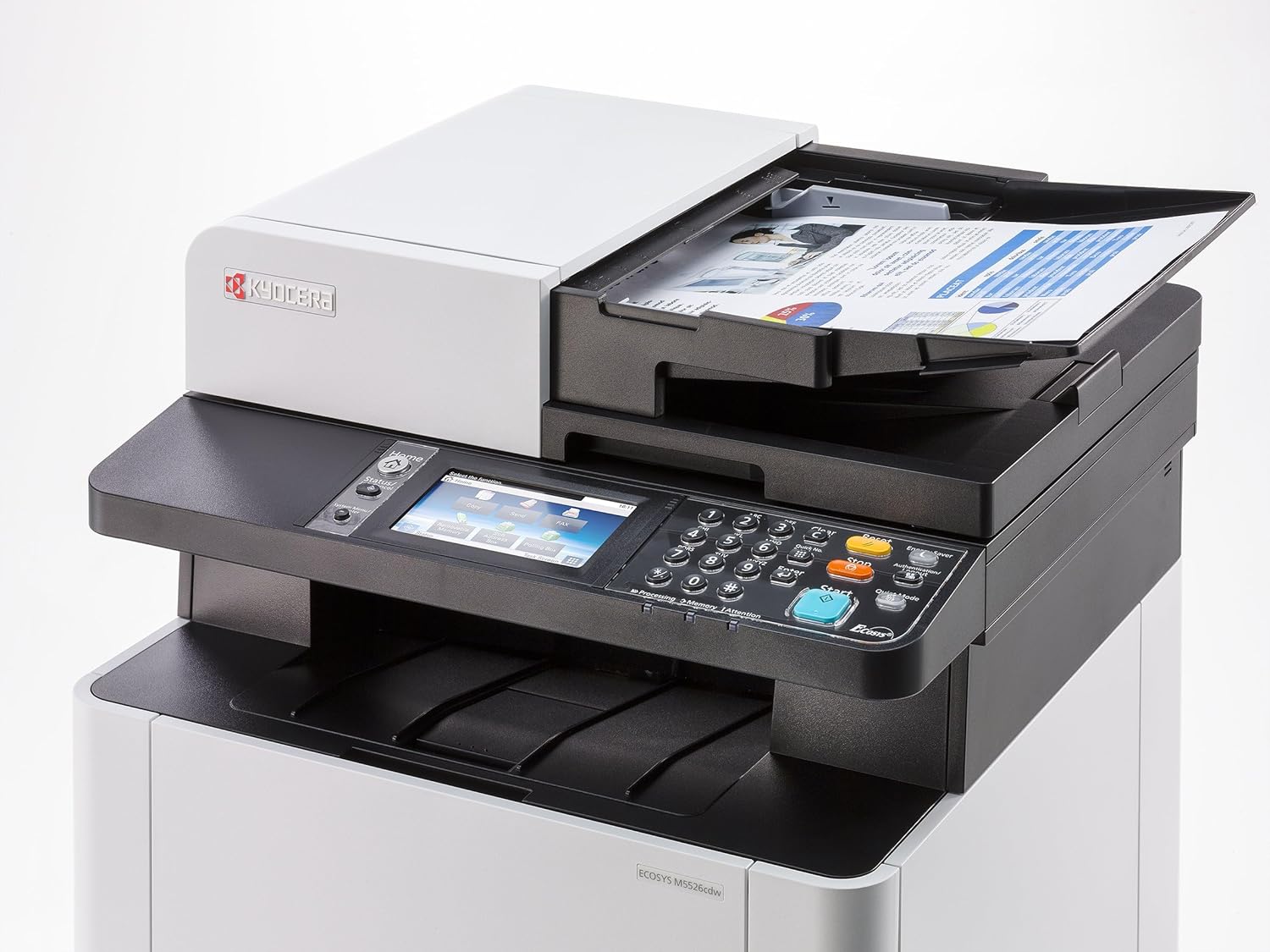 KYOCERA ECOSYS M5526cdw All-in-One Color Laser Printer (Print/Copy/Scan/Fax), 27 ppm, Up to Fine 1200 dpi, Gigabit Ethernet, Wireless & Wi-Fi Direct, Standard Duplex, 4.3in Touchscreen Panel, 512 MB