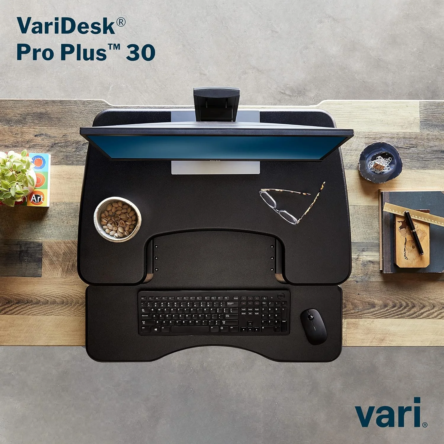 Vari 30" VariDesk ProPlus Two-Tier Height Adjustable Standing Desk Converter & Monitor Riser, Black