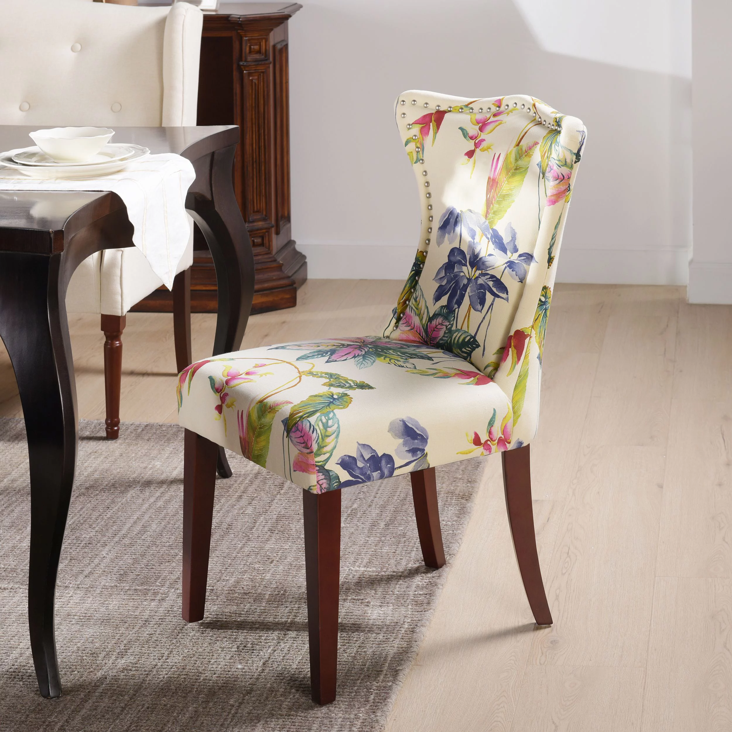 Paradise Upholstered Accent Chair Off White Floral Fabric