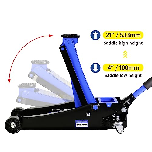 3 Ton/6600 LBS Floor Jack, Low Profile Floor Jack, Steel Racing Floor Jack with Dual Pistons Quick Lift Pump, Hydraulic Floor Jack, Lifting Range 3.3"-18.5" (Blue-Lift 3.3"-18.5" 3 Ton(6,600lb))