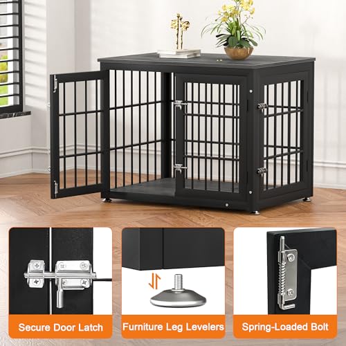 48 Inch Heavy Duty Dog Crate Furniture for Large Dogs, Decorative Pet House End Table, Extra Large Wooden Cage Kennel Furniture Indoor, Natural and White