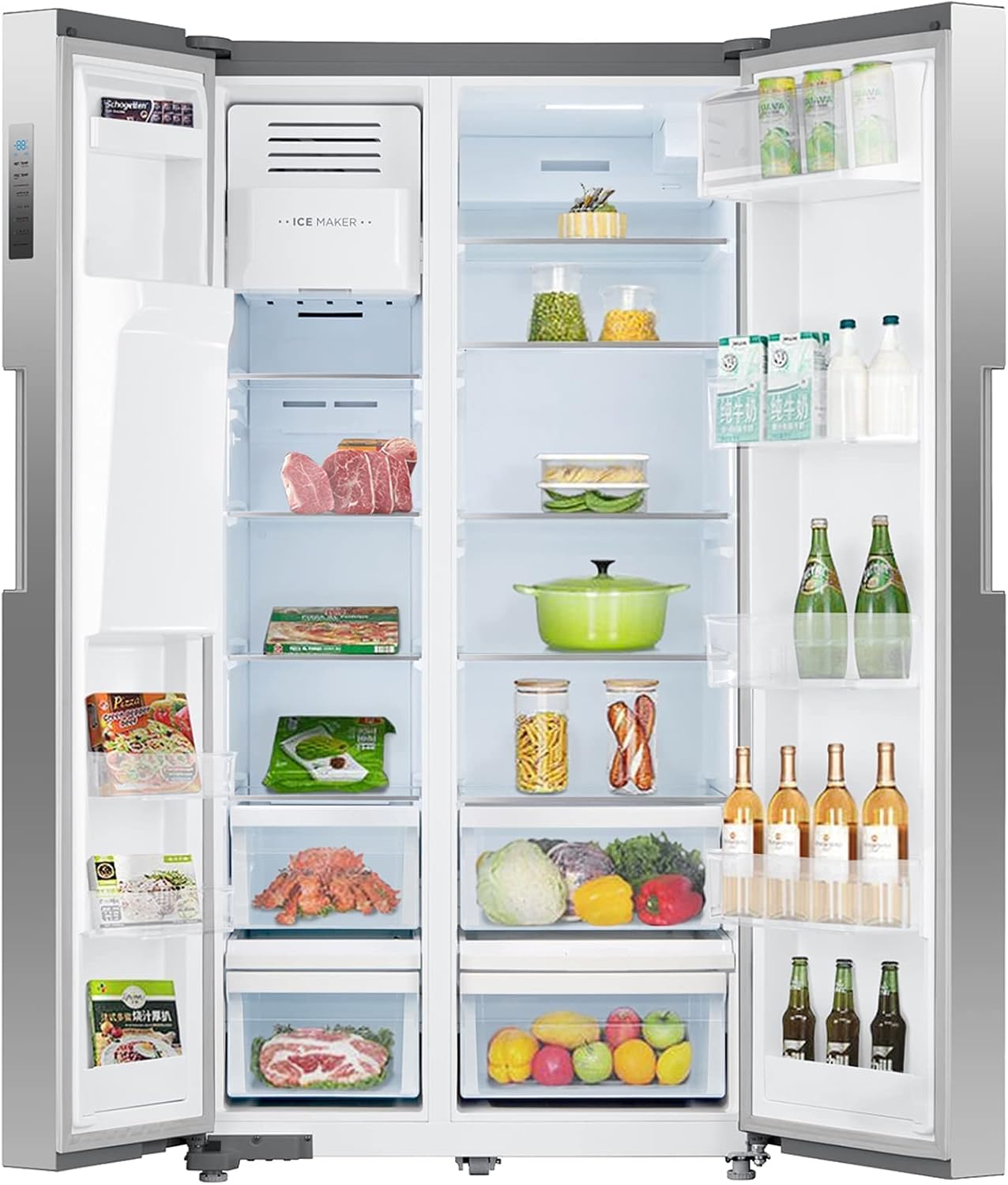 SMETA Side by Side Refrigerator 36 Inch French Door with Auto Ice Maker and Water Dispenser, 26.3 Cu. Ft Wide Frost-free Full Size Commercial Stainless Steel Refrigerator, Freestanding Large Capacity Refrigerator for Home, Office, Kitchen
