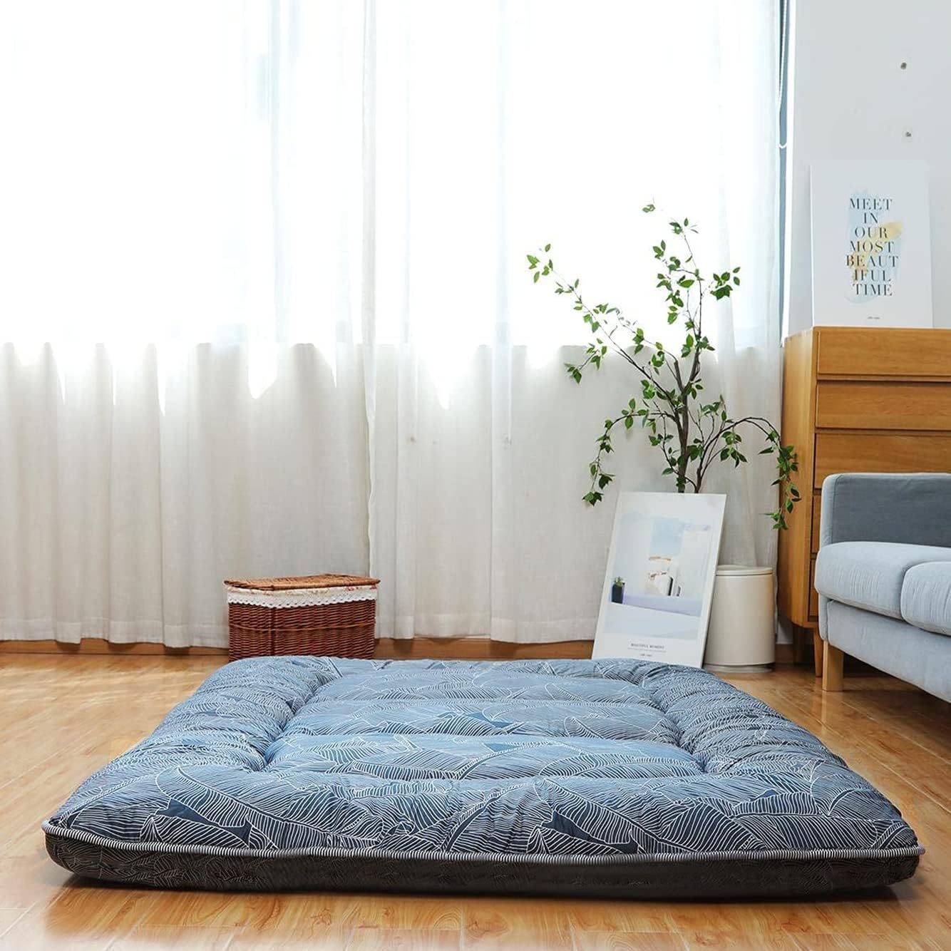XICIKIN Japanese Floor Mattress, Japanese Futon Mattress Foldable Mattress, Roll Up Mattress Tatami Mat with Washable Cover, Easy to Store and Portable for Camping, Gray, Twin Full Queen