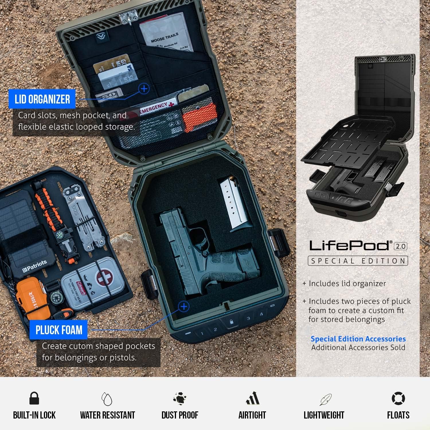 VAULTEK LifePod 2.0 Secure Waterproof Travel Case Rugged Electronic Lock Box Travel Organizer Portable Handgun Case with Backlit Keypad (Sandstone)