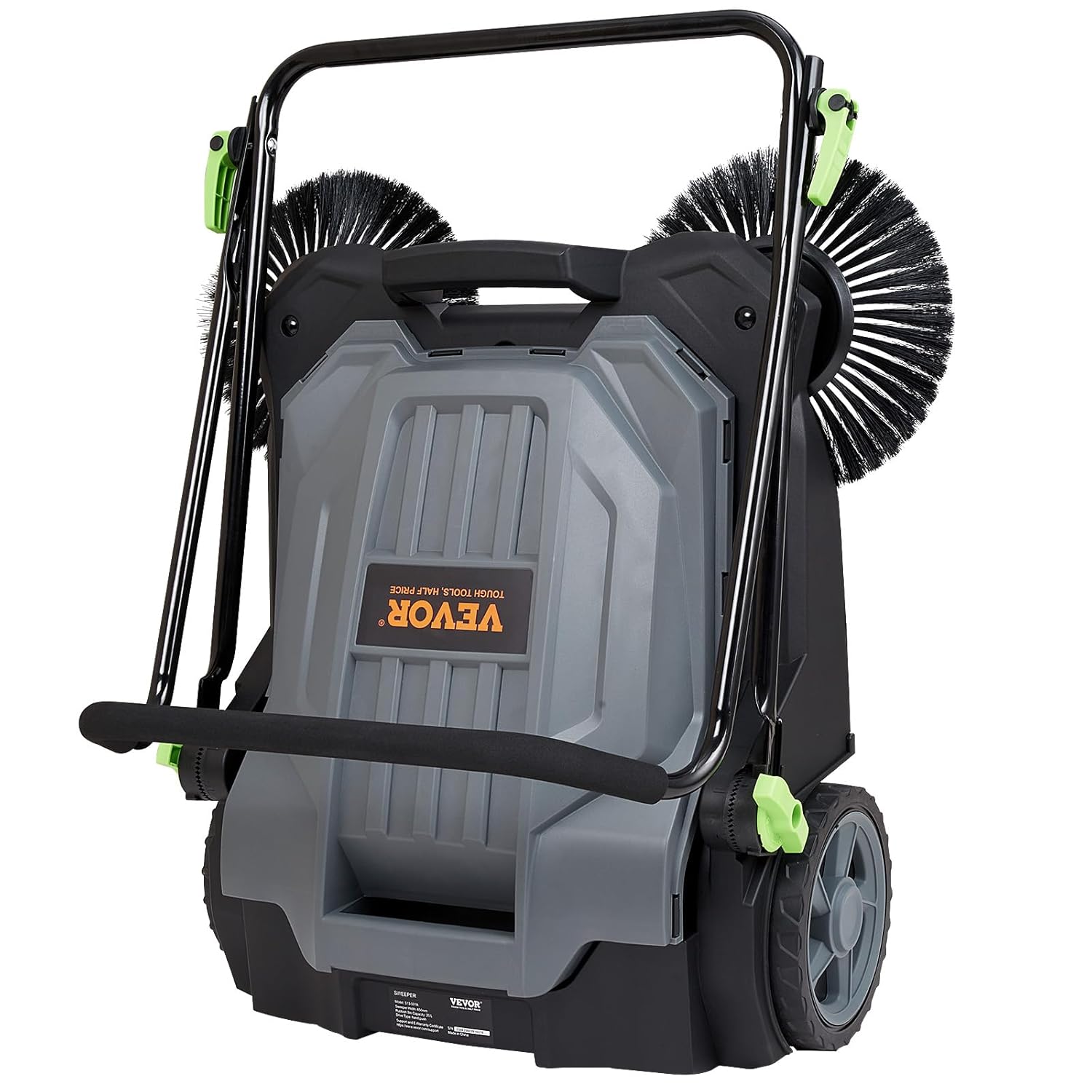 VEVOR Walk-Behind Hand Push Floor Sweeper, 25.6" Sweeping Width Floor Sweeper Manual Non-Electric, 5-Gallon Waste Container, Angle & Height Adjustable Folding Handle for Walkway, Yard, Garage, Patio
