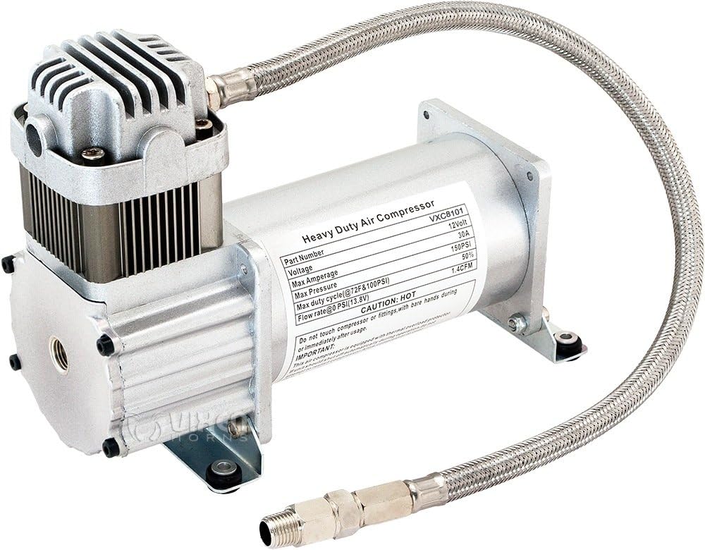 Vixen Horns Heavy Duty Onboard Air Compressor 150 PSI. Universal Replacement for Truck/Car Train Horn/Suspension/Ride/Bag kit/System. Fits All 12v Vehicles Like Semi/Pickup Trucks/Jeep VXC8101