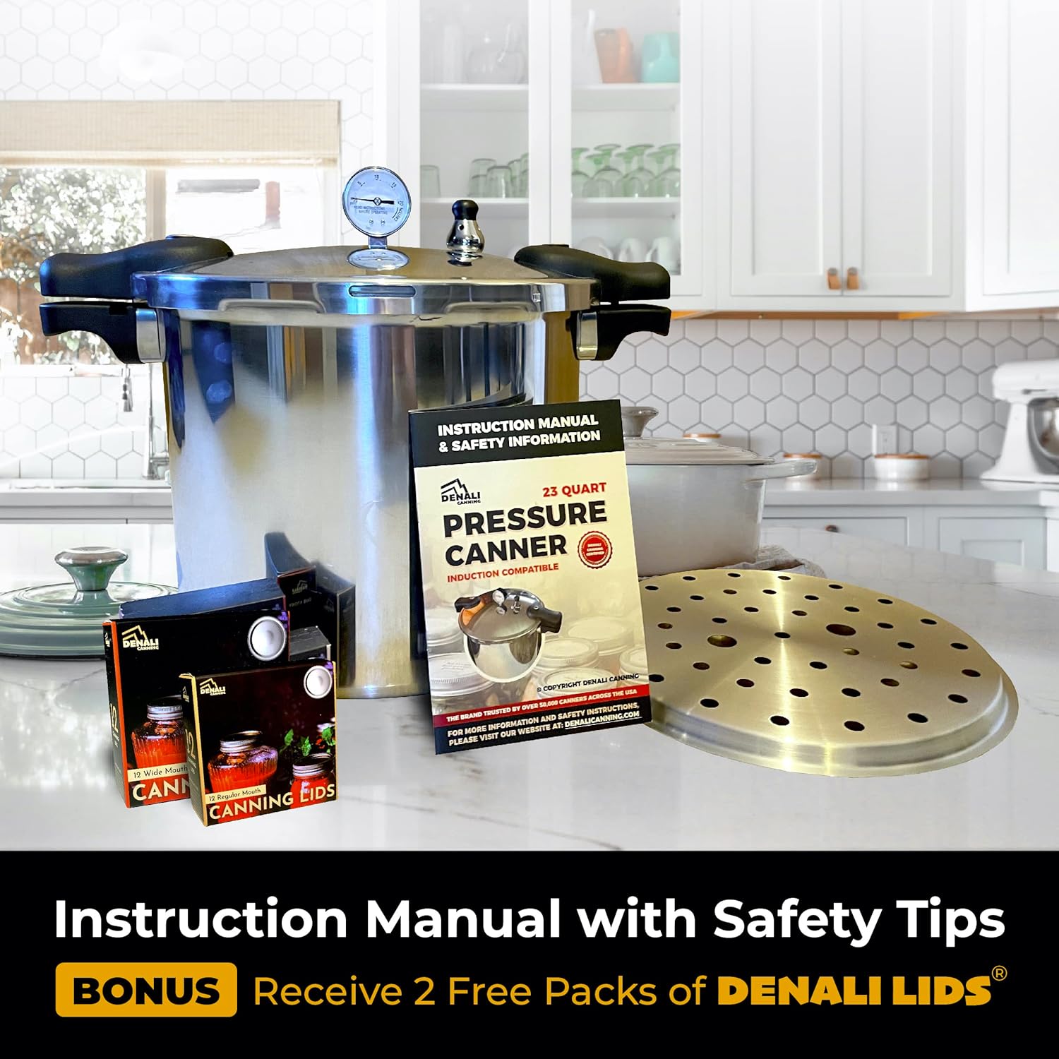 23 Quart Pressure Canner & Cooker | Induction Compatible | Pressure Gauge & Pressure Regulator | Aluminum & Stainless Steel | Denali is a USA Company