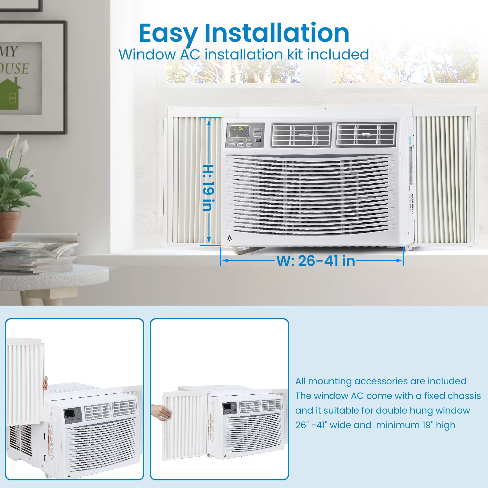 Window-Mounted Room Air Conditioner, 8,000 BTU, Cools 350 Sq.ft, Quiet Operation, Window AC Unit with Remote/App Control and Dehumidification Function
