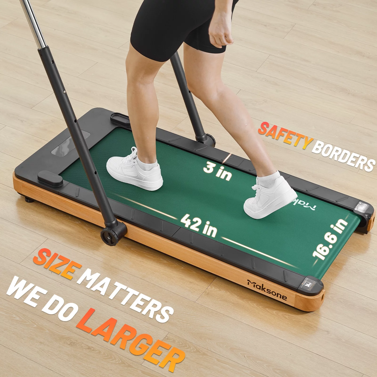Maksone 3HP Folding Walking Pad, Wood Under Desk Treadmill with Adjustable Handlebar with Remote Control