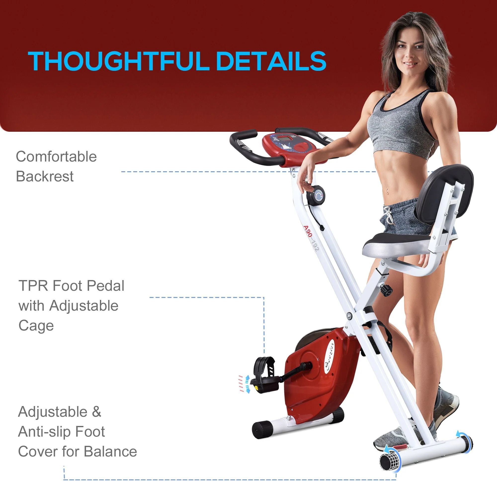 Soozier Folding Upright Training Stationary Indoor Bike with 8 Levels of Magnetic Resistance for Aerobic Exercise