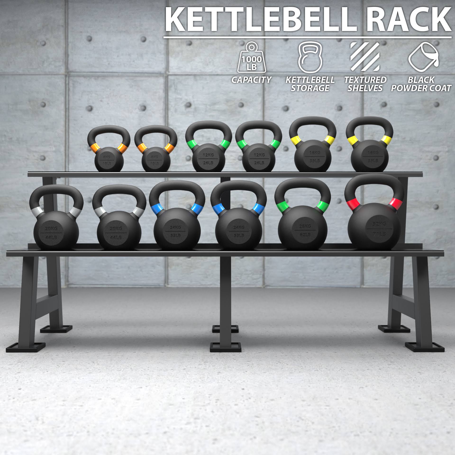 Synergee Black Kettlebell Rack - Kettlebell Storage