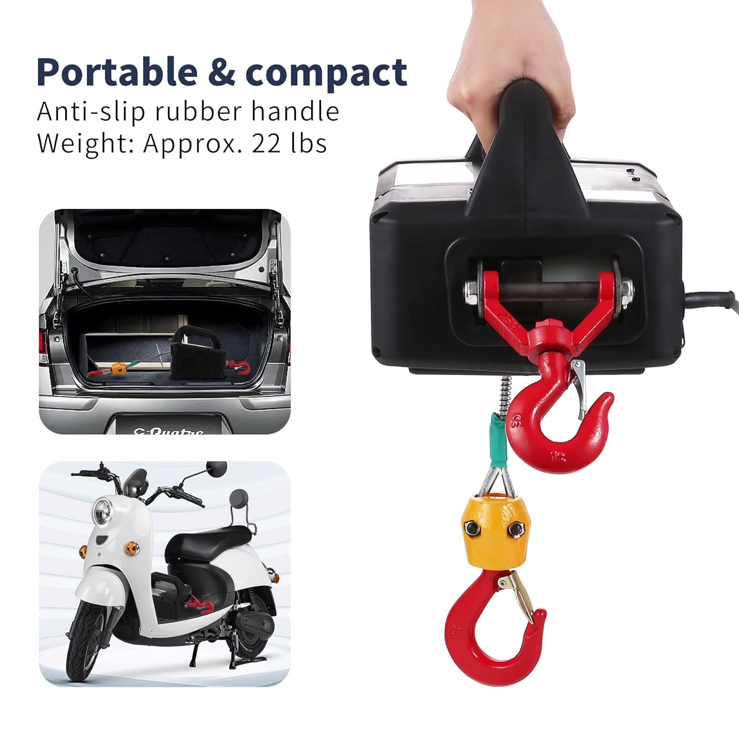 Portable 3-in-1 Electric Hoist Winch 1100 LBS, 110V 1500W Electric Winch 25ft Towing Distance with Wire&Wireless Remote Control Powerful Electric Hoist