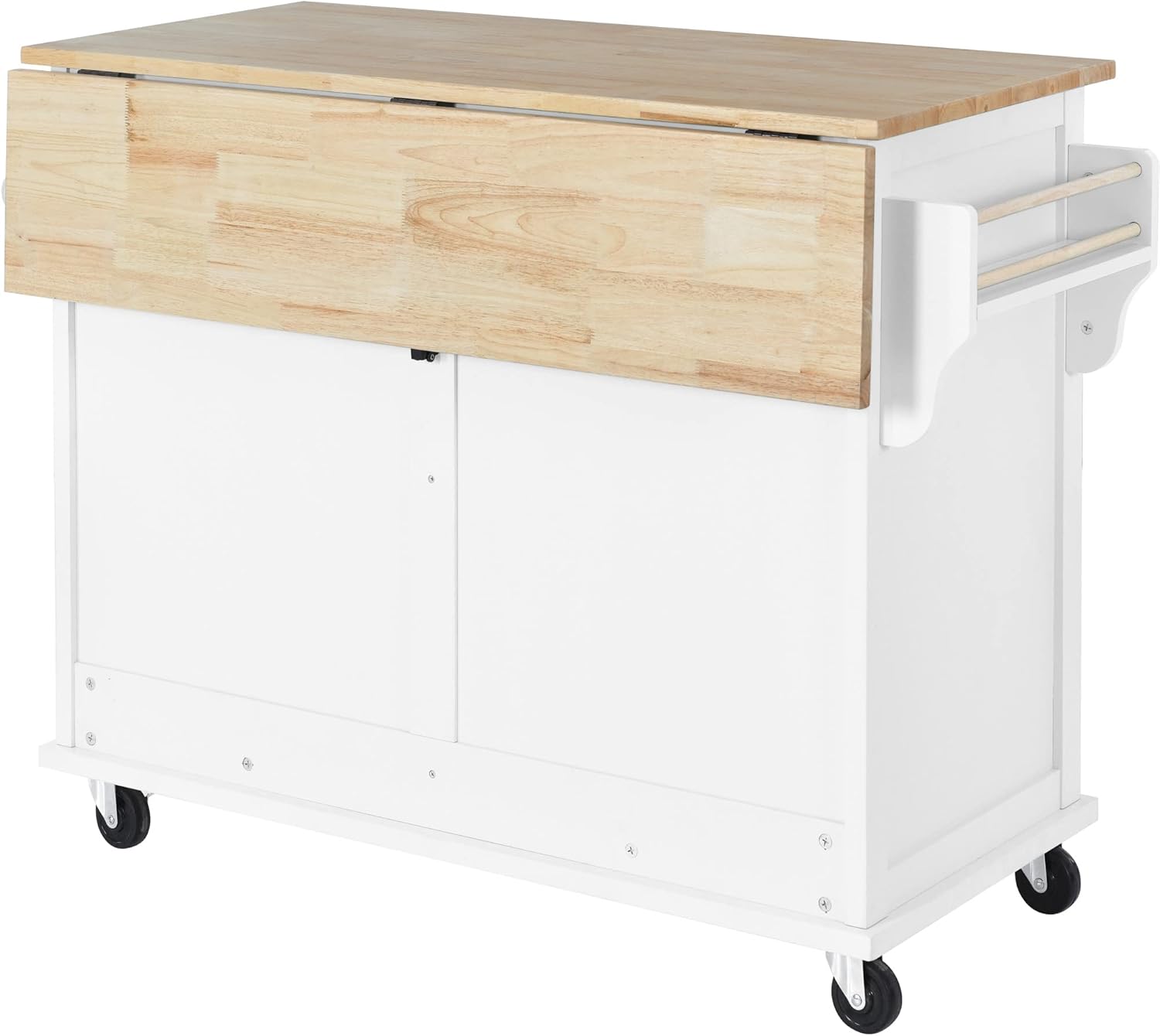 LUMISOL Mobile Kitchen Island Cart with Spice Rack and Towel Rack, Rolling Kitchen Island with Drop Leaf, 2 Drawers and Sliding Barn Doors