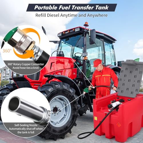 Portable Diesel Tank, 58 Gallon Fuel Tank w/ 12V Electric Fuel Transfer Pump, 10 GPM Diesel Transfer Tank with Auto Fueling Nozzle & 360° Swivel Connector w/ 13.1ft Hose, Black