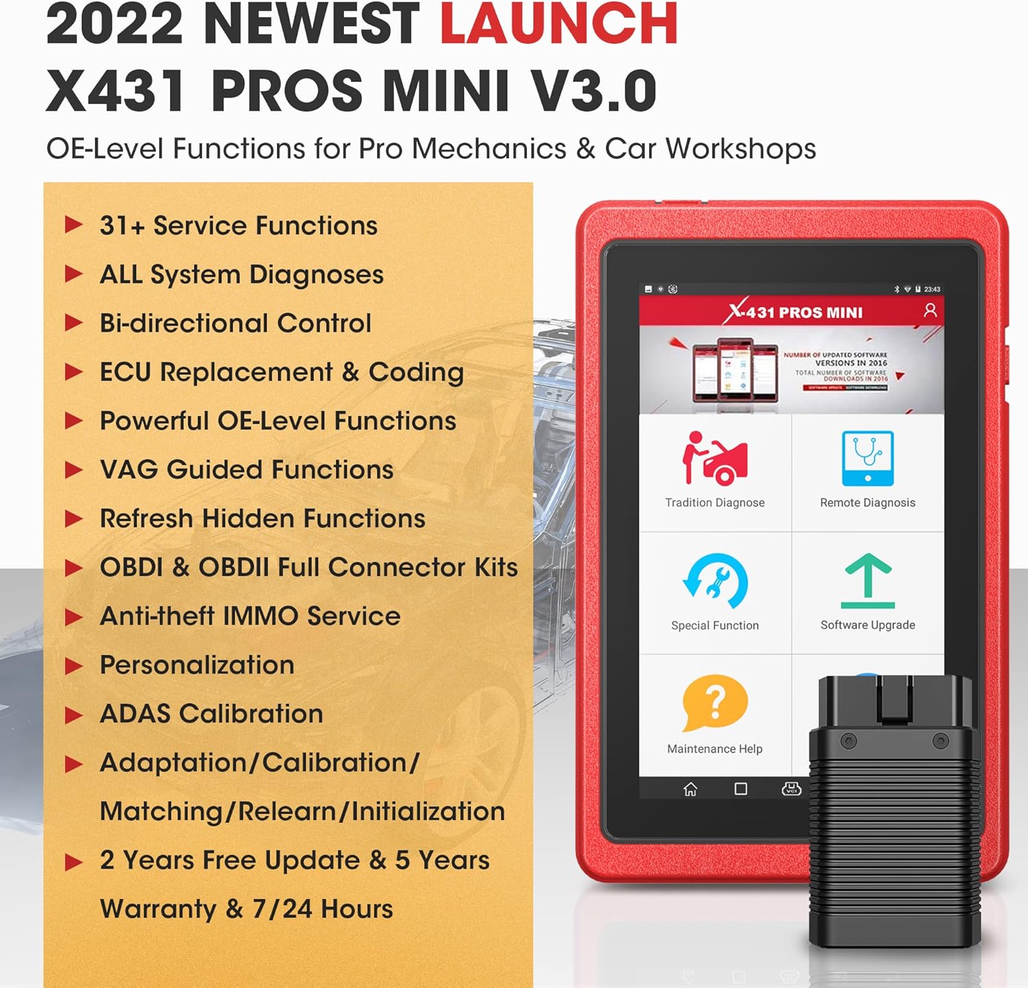 2022 Model LAUNCH X431 PROS Mini 3.0 (Same Function as X431 V+) Bi-directional Scan Tool OE-Level Full System Automotive Diagnostic Scanner 31+ Service ECU Coding Oil Reset ABS Bleeding, Free Update