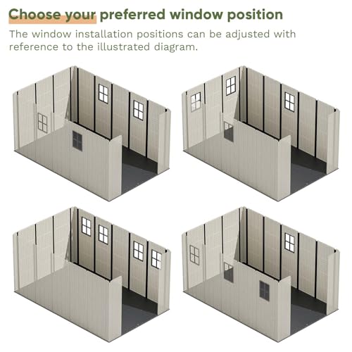 Patiowell 8 x 12 FT Plastic Outdoor Storage Shed with Floor, Resin Shed with Window and Lockable Door for Garden, Backyard, Tool Storage Use, Easy to Install in Beige (Kick-it Shed)