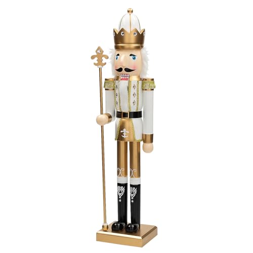 Fun Express 3 Ft. Large Classic Green Wooden Holiday Nutcracker with Scepter, Festive Christmas Decoration