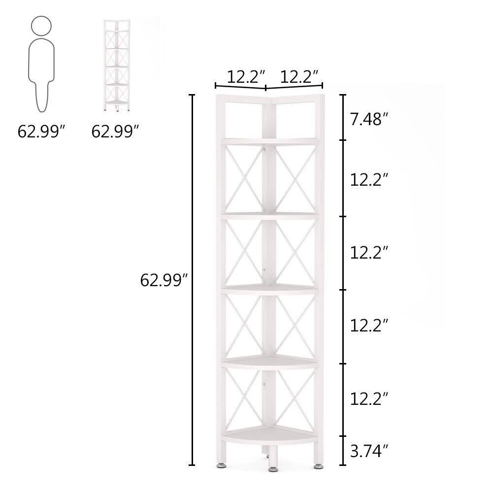 5-Tier Corner Shelves, 5 Shelf Corner Bookshelf and Bookcase - Black