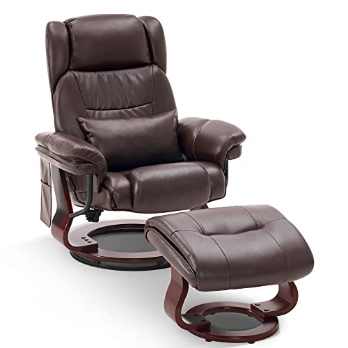 MCombo Swivel Recliners with Ottoman, Vibration Massage TV Chairs with Side Pocket, Faux Leather Ergonomic Lounge Chair for Living Room Bedroom 4734 (Grey)