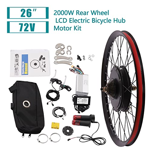 26Inch 72V 2000W Electric Bike Conversion Kit, Rear Wheel Powerful Motor Conversion Kit with Controller & Display, 9-Speed Adjustment E-Bike Kit for Modified Bicycles