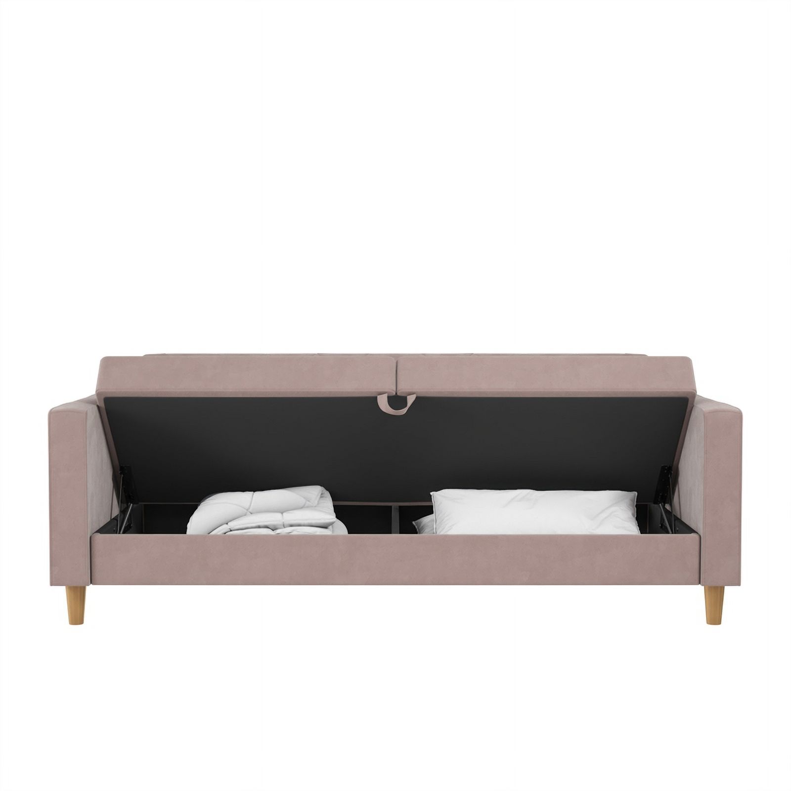 Pemberly Row Contemporary Futon with Storage in Blush Velvet