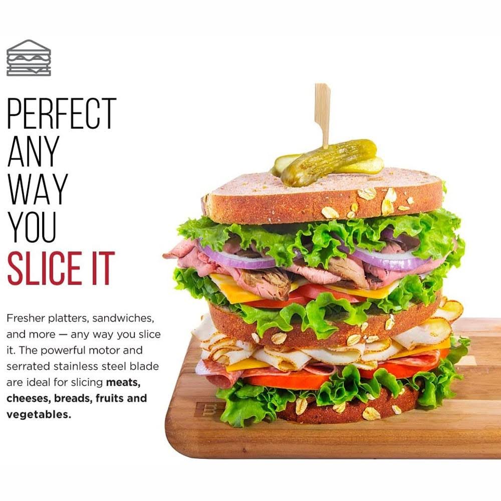 Chefman Die-Cast Electric Deli Food Slicer Serrated Stainless Steel Blade Black