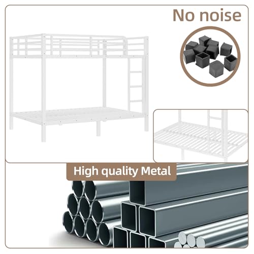 Twin XL Over Twin XL Bunk Bed, Metal Bunk Bed Frame Heavy Duty Bunk Beds Loft Bed Frame with Ladder and Guardrail Metal Slats No Box Spring Required for Adults Teens, Black