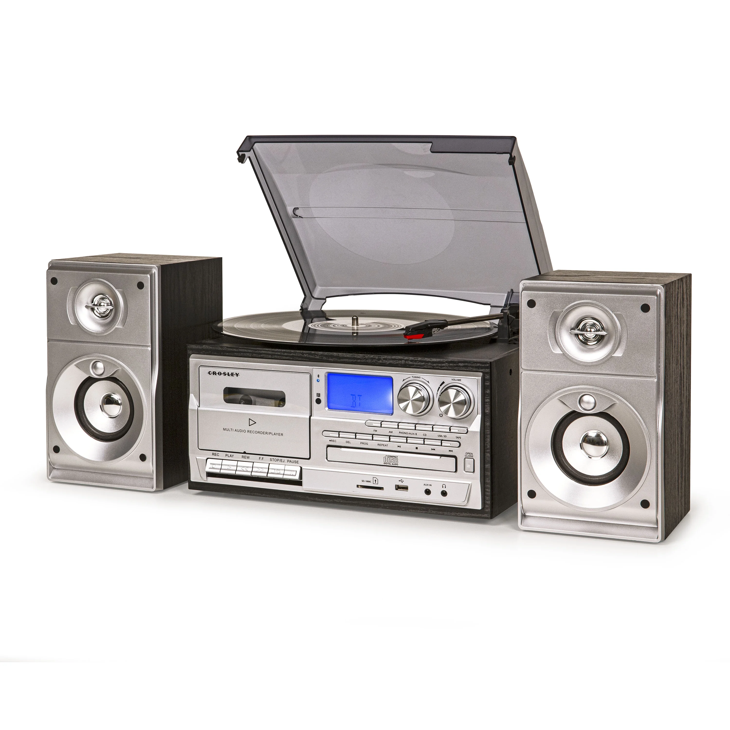 Crosley Eclipse Entertainment Center Vinyl Record Player with Speakers with wireless Bluetooth - Audio Turntables