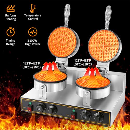 WICHEMI Commercial Waffle Maker Restaurant, Professional Waffle Maker Machine Non-stick Waffle Iron Round Waffle Maker