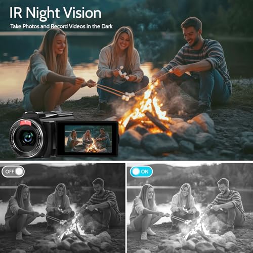 8K Video Camera Camcorder, 64MP IR Night Vision Vlogging Camera,18X Zoom 3.0“ Screen WiFi Camcorder for YouTube with with Microphone, Lens Hood, Stablizer, 64GB SD Card, One 4500mAh Battery