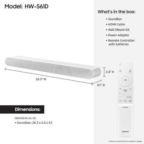 SAMSUNG HW-S50B/ZA 3.0ch All-in-One Soundbar w/Dolby 5.1, DTS Virtual:X, Q Symphony, Built in Center Speaker, Adaptive Sound Lite, Bluetooth Multi Connection, 2022 Black