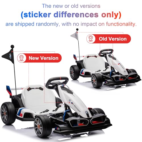 Licensed BMW Electric Go Kart for Kids Ages 6-12, 24V 9AH Drift Kart with Two 200W Motors, LED Lights, Drift Mode& 2 Speed Modes, Adjustable Seat (White)