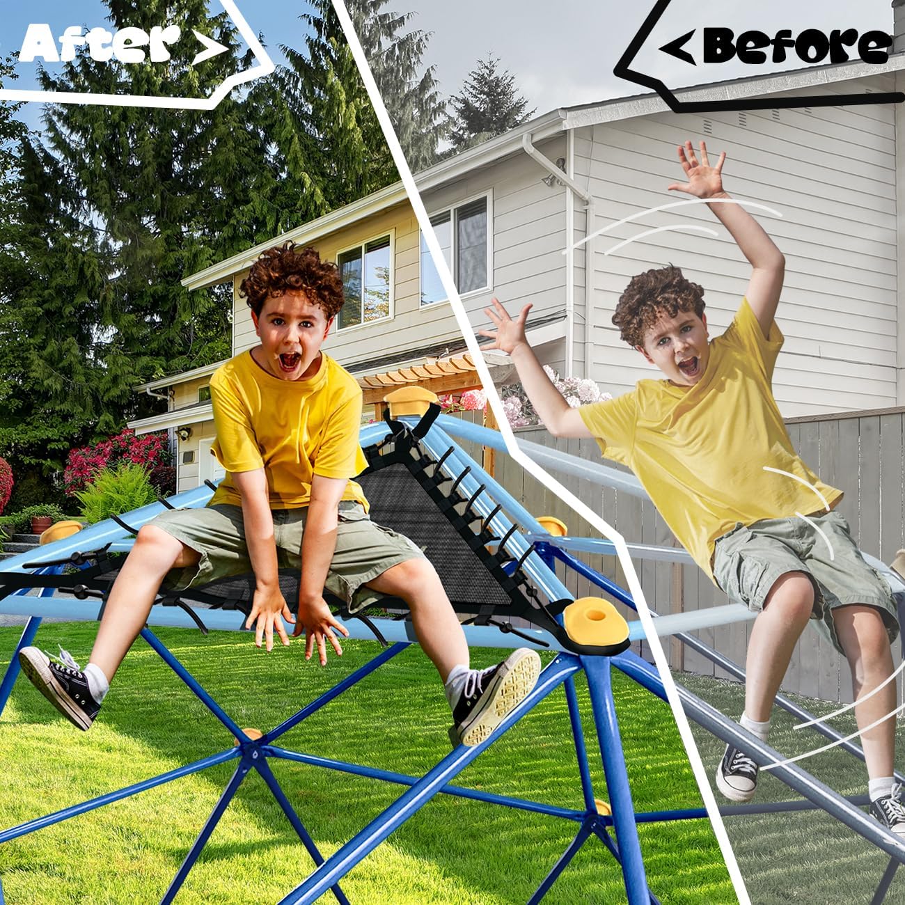 10ft Climbing Dome with Net Chair, Geometric Dome Climber Play Center with Rust & Uv Resistant, Supporting 1000lbs, Kids Jungle Gym Playground Indoor/Outdoor with Much Easier Assembly