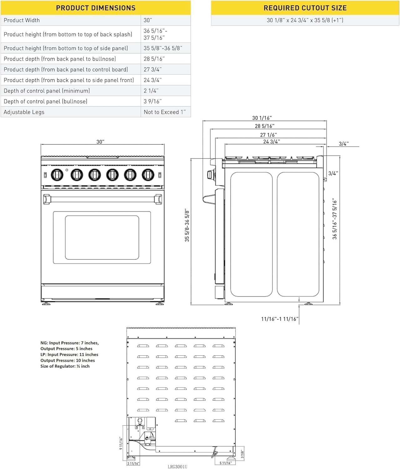 Thor Kitchen 30 in. 4.55 Cu. Ft. Freestanding Gas Range with 5 Burners, Continuous Cast Iron Grates, in Stainless Steel, LRG3001U